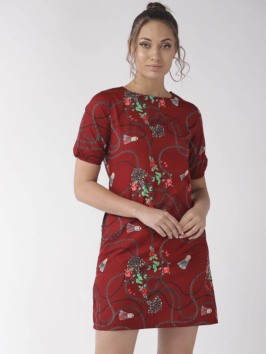 style quotient women maroon floral printed sheath dress