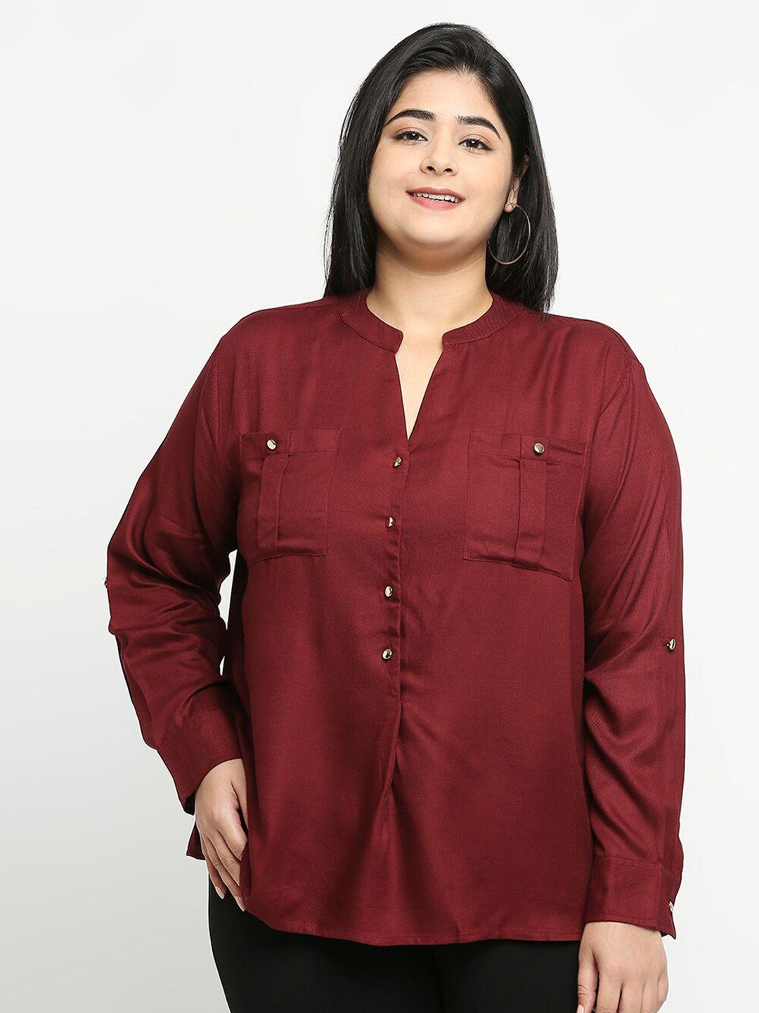 style quotient women maroon mandarin collar casual shirt