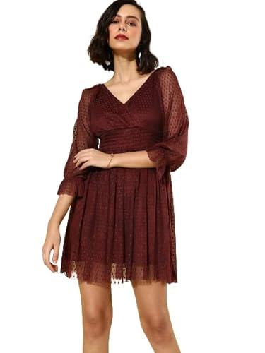 style quotient women maroon polka dots dresses