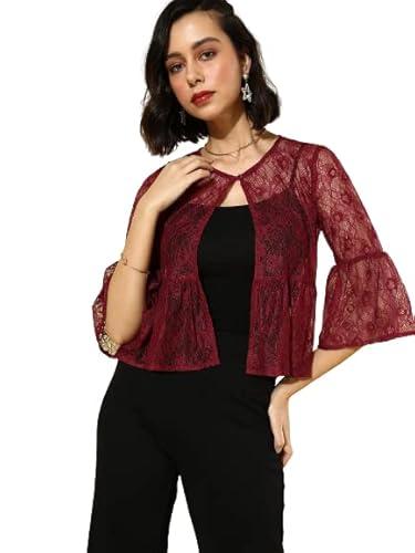 style quotient women maroon self design shrug