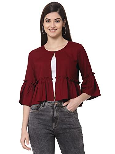 style quotient women maroon solid open front crop shrug