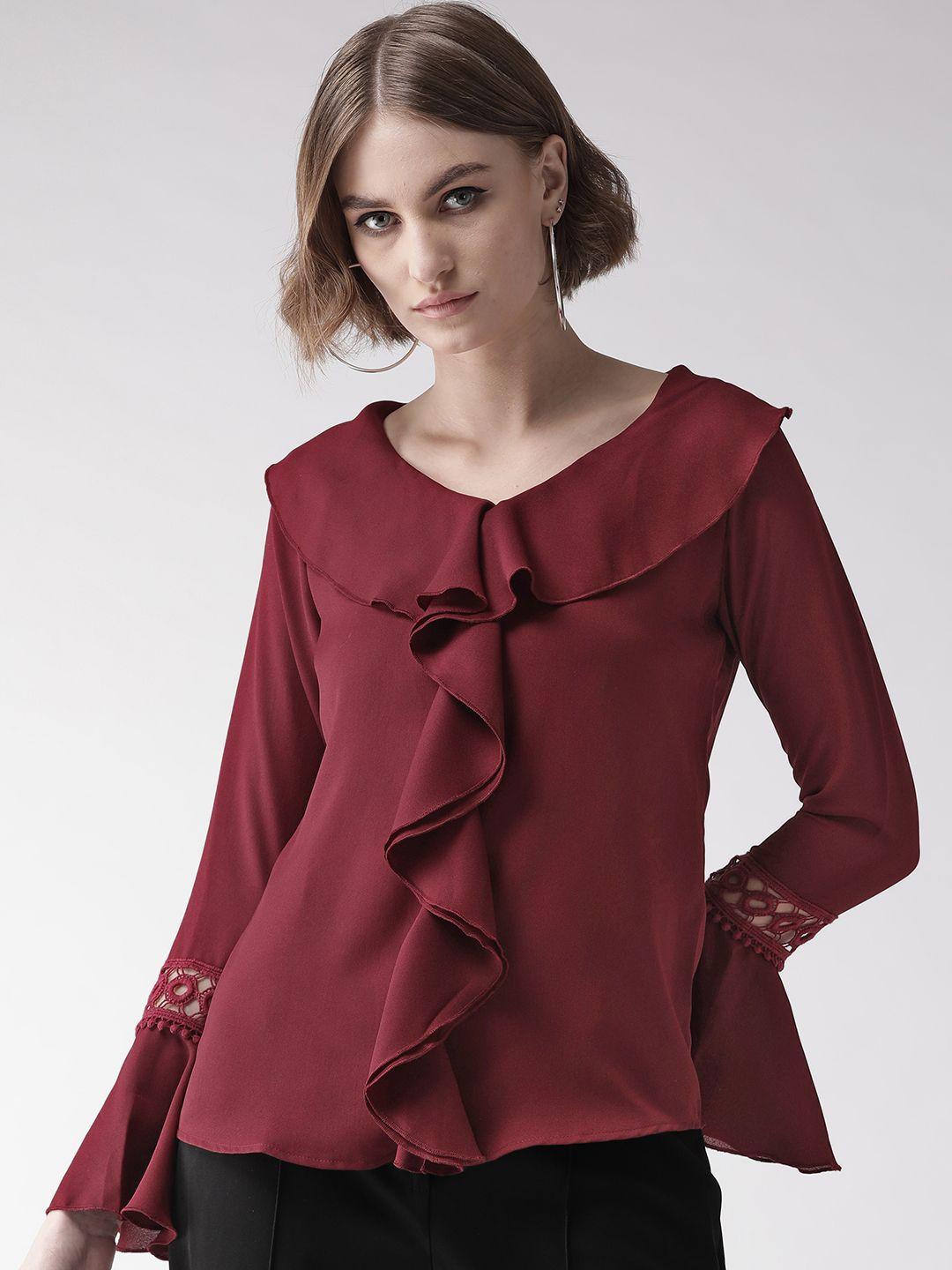 style quotient women maroon solid ruffled top