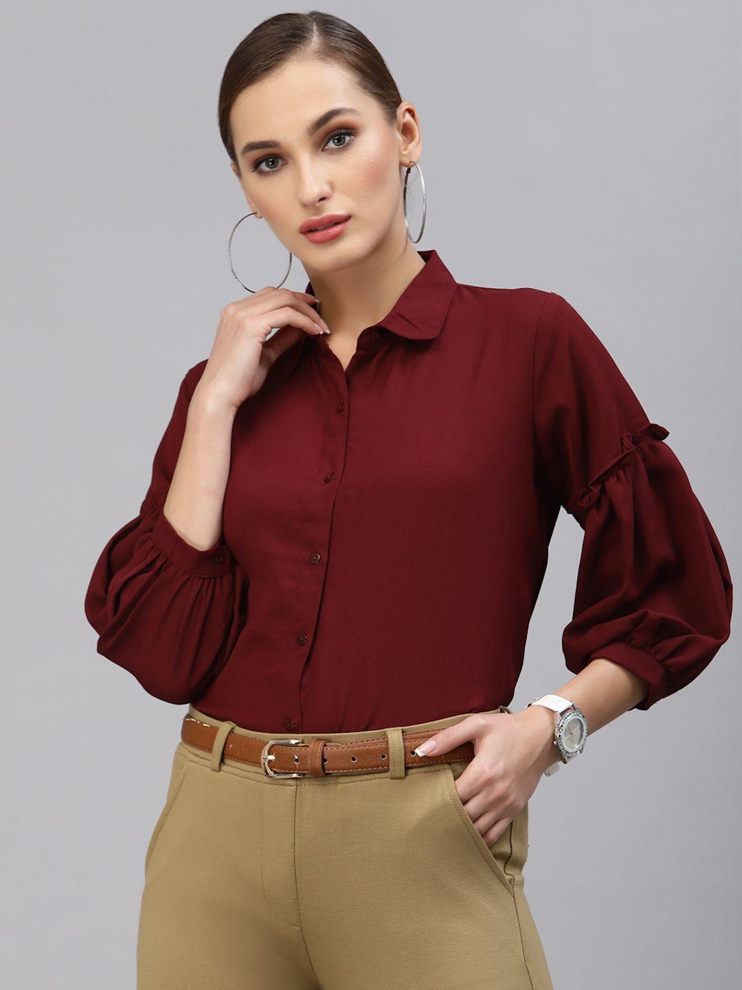 style quotient women maroon solid smart formal shirt