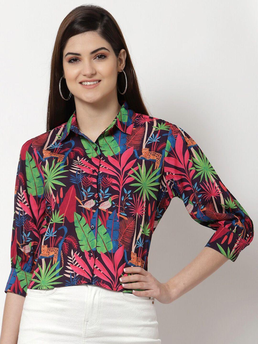 style quotient women multicoloured contemporary boxy floral printed casual shirt