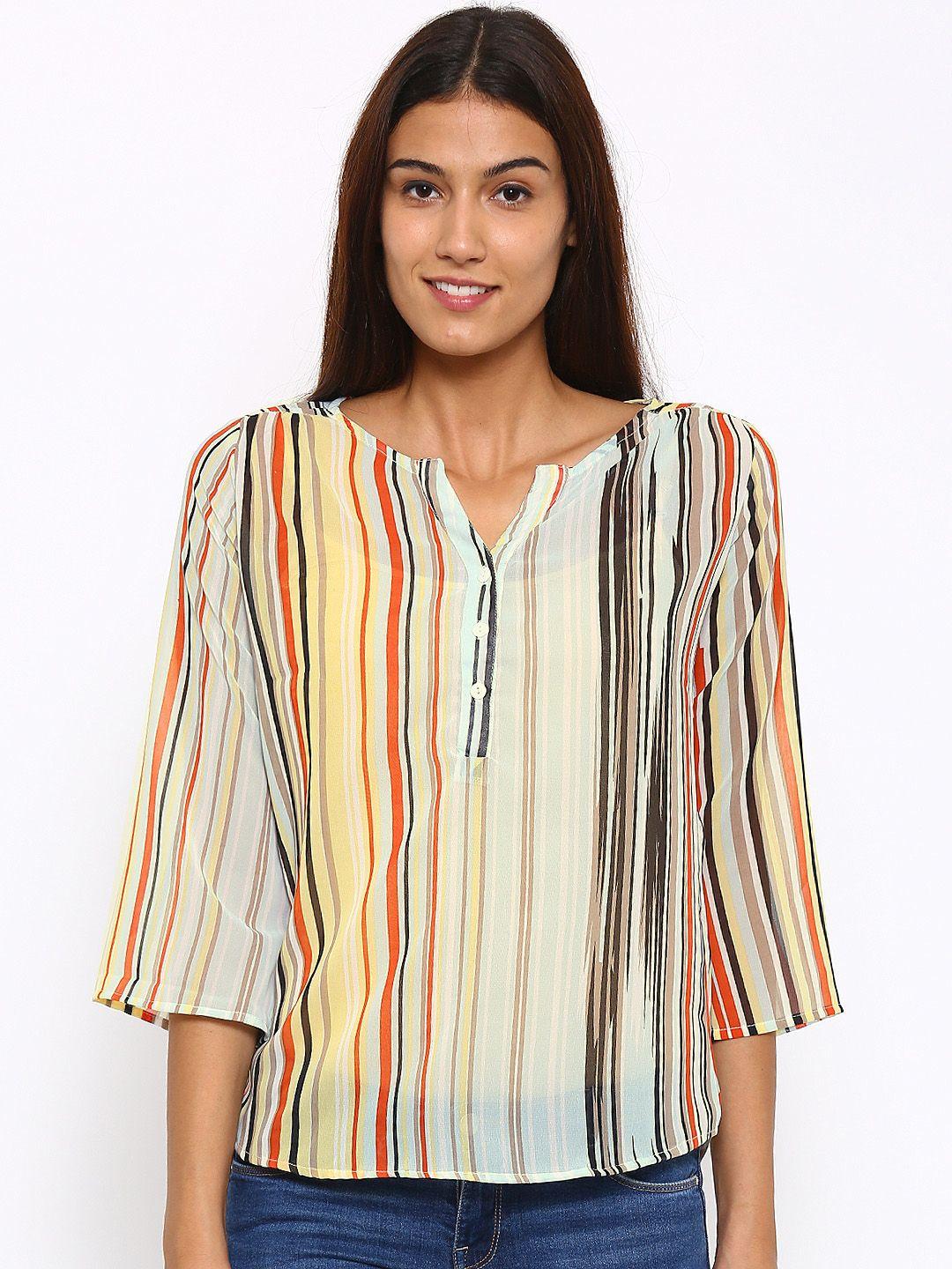 style quotient women multicoloured striped regular top