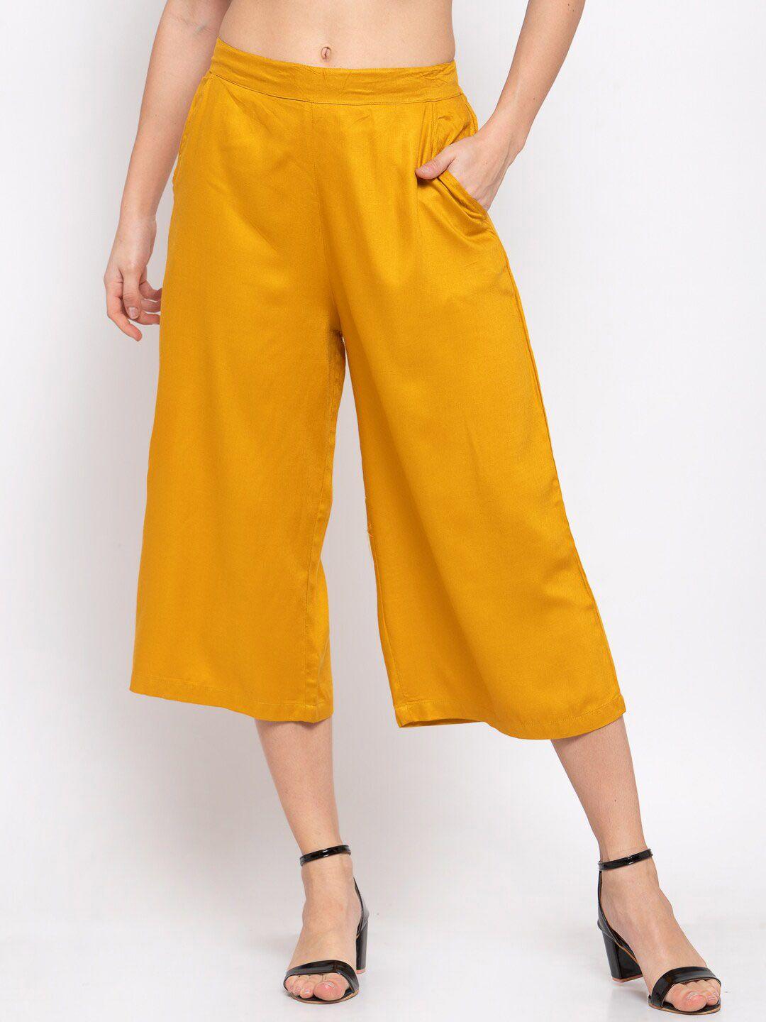 style quotient women mustard yellow loose fit solid culottes