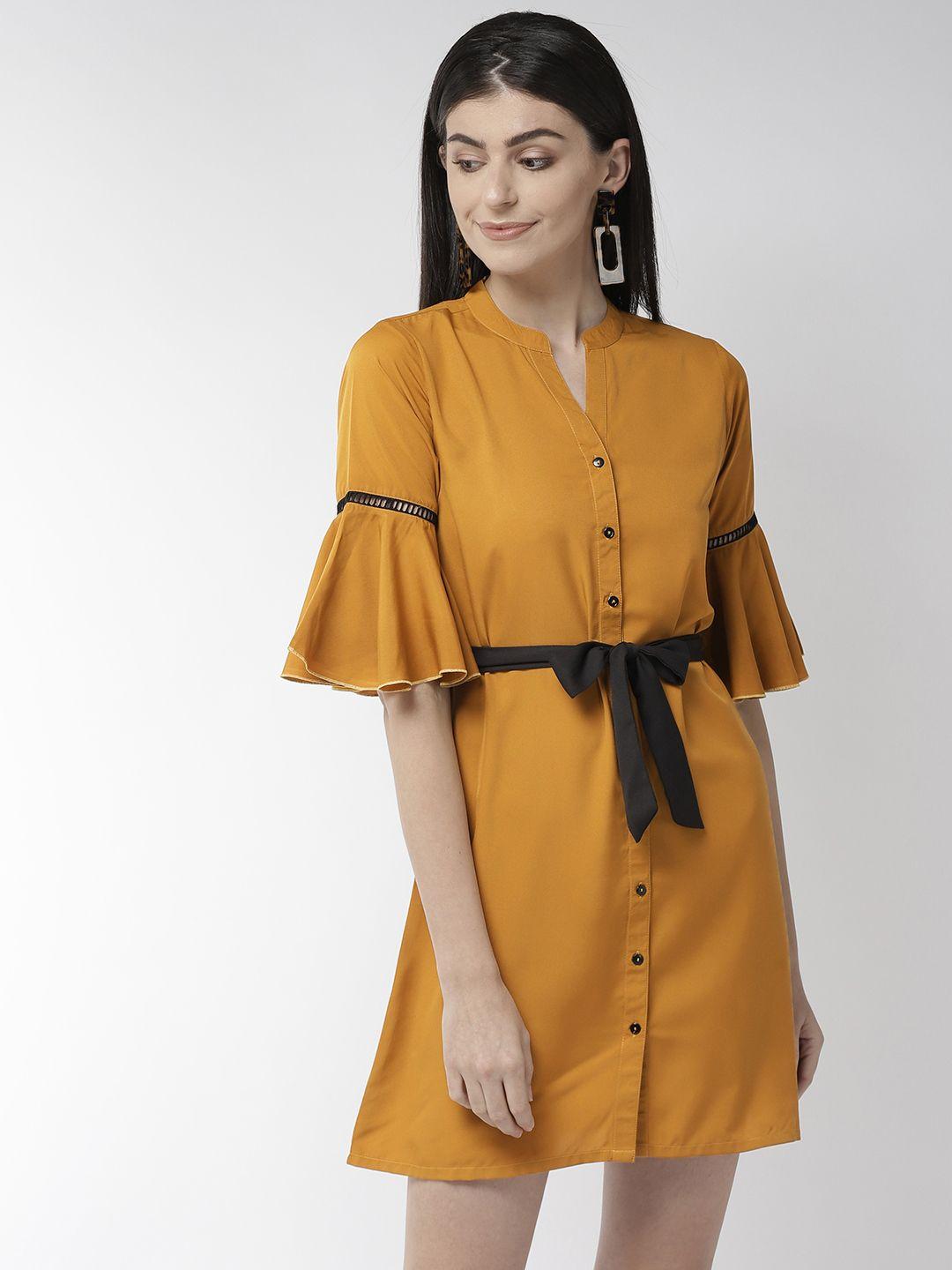 style quotient women mustard yellow solid a-line dress