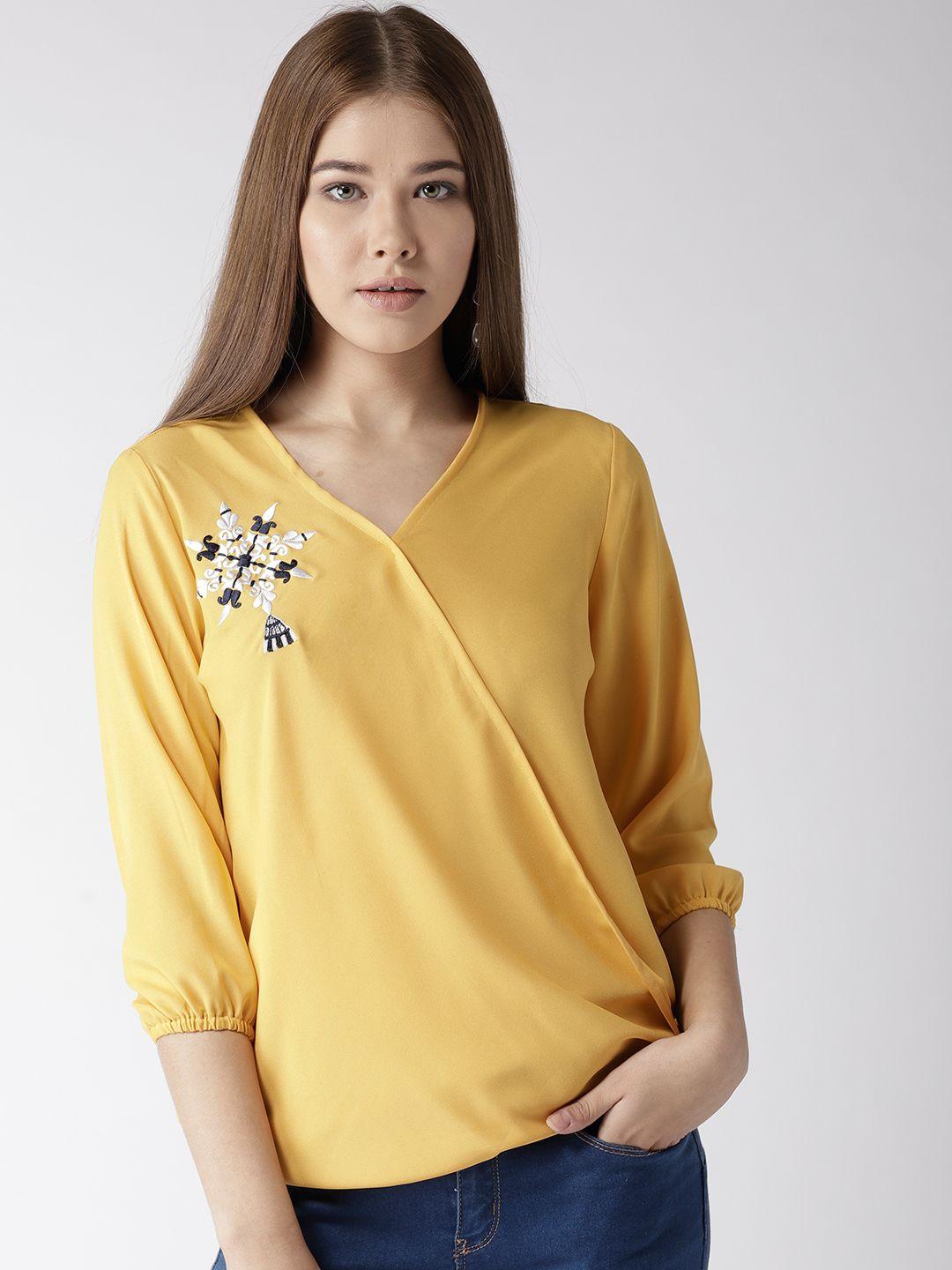 style quotient women mustard yellow solid blouson top
