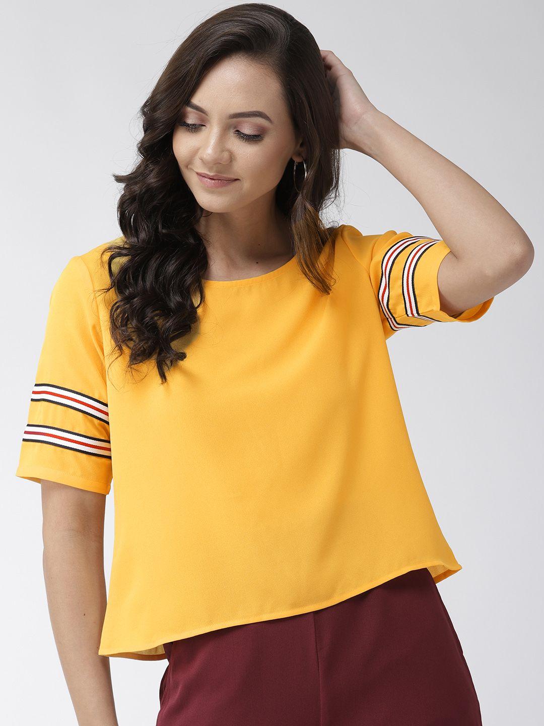 style quotient women mustard yellow solid boxy top