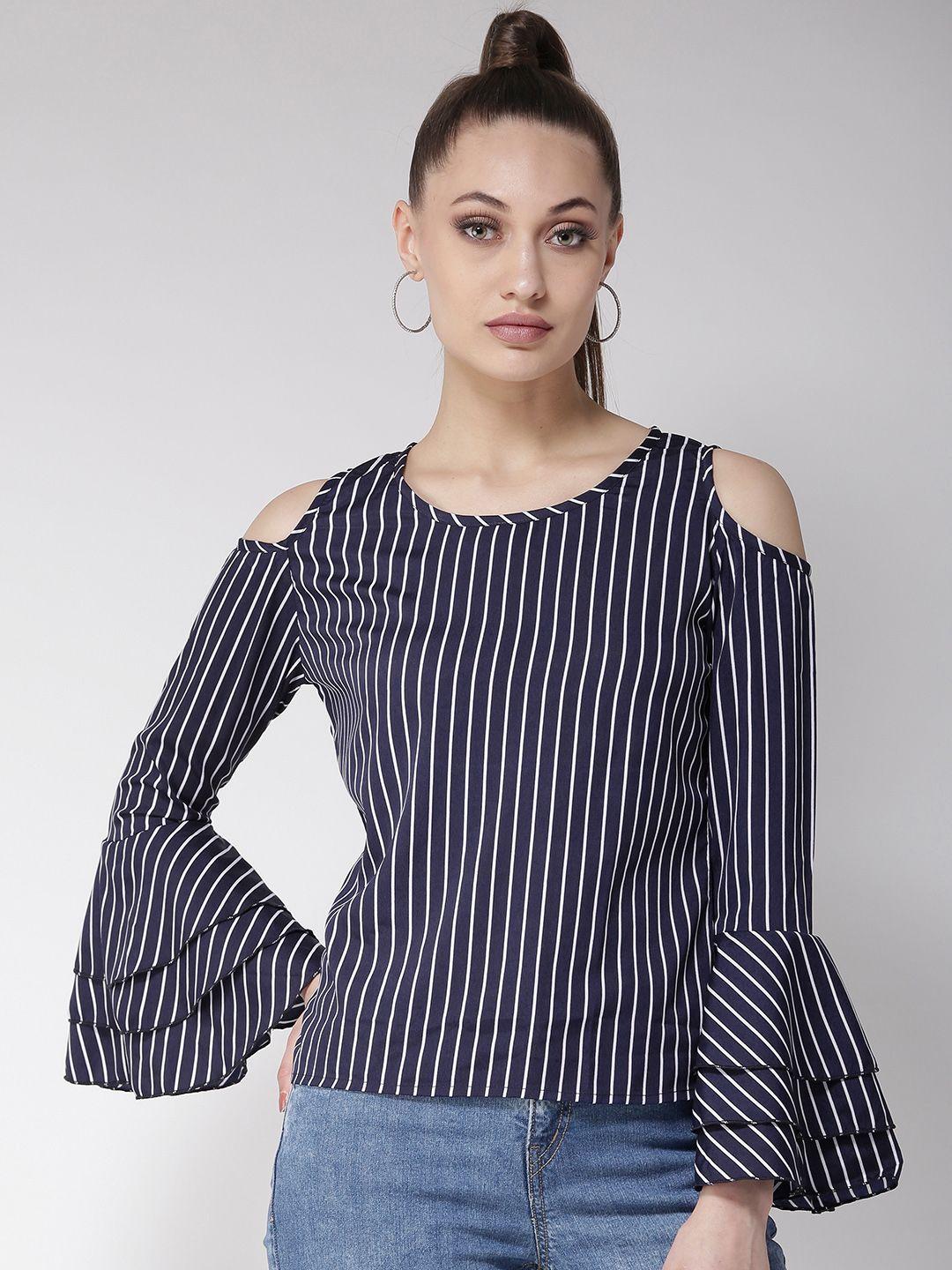 style quotient women navy blue & white striped top