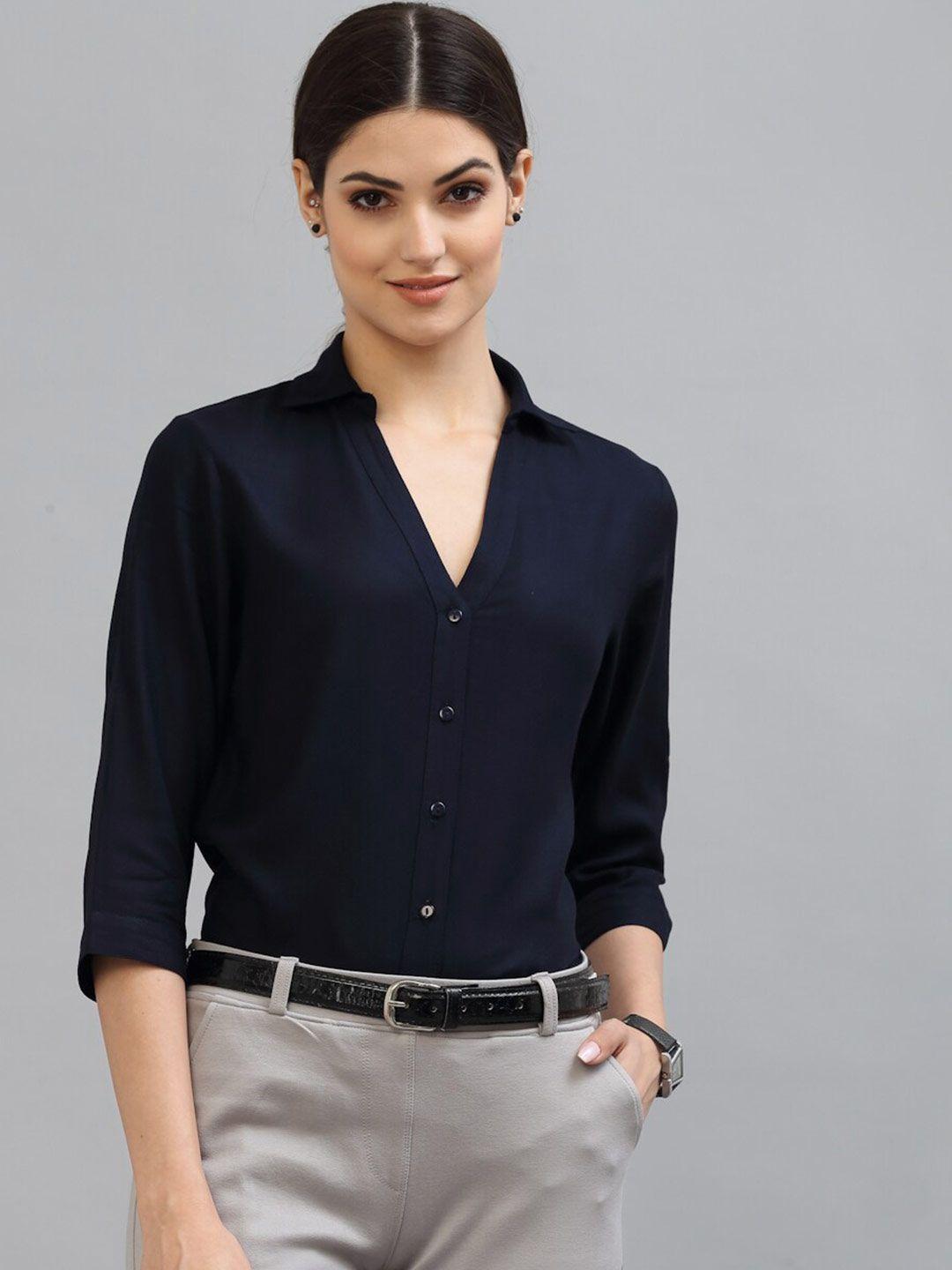 style quotient women navy blue formal shirt