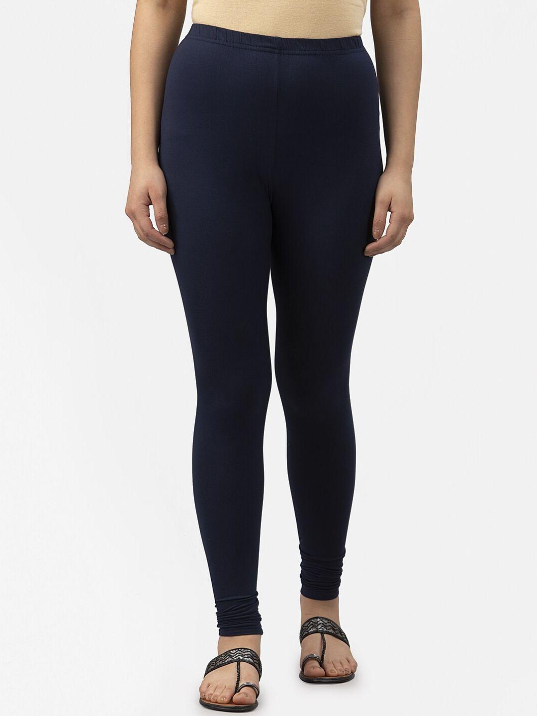 style quotient women navy blue solid ankle-length leggings