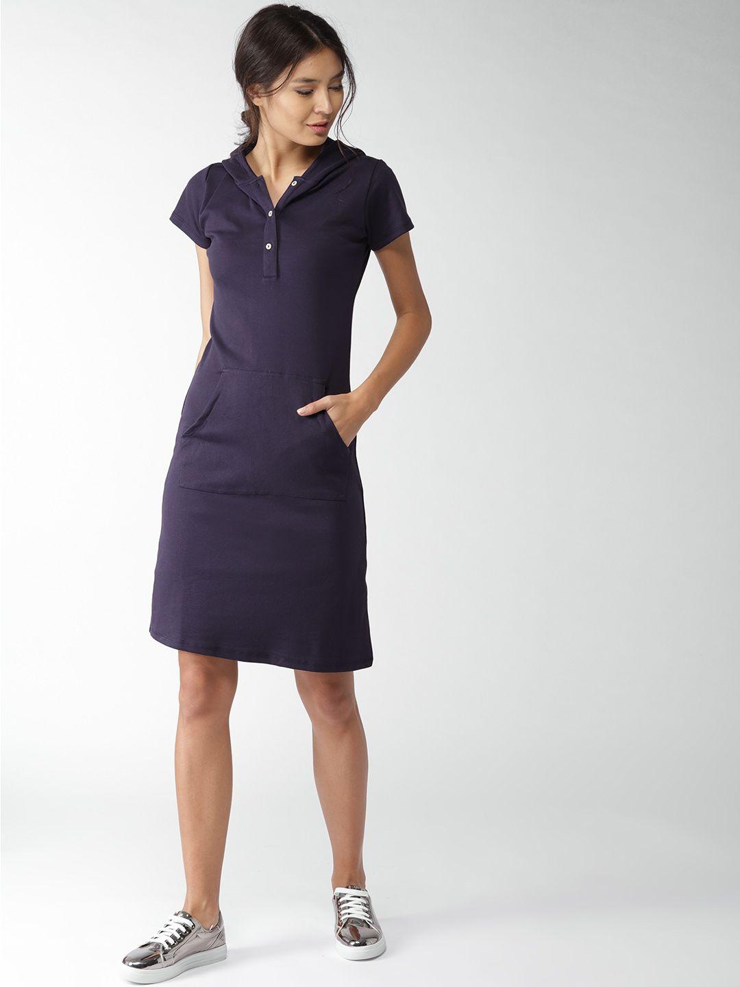 style quotient women navy blue solid sheath dress