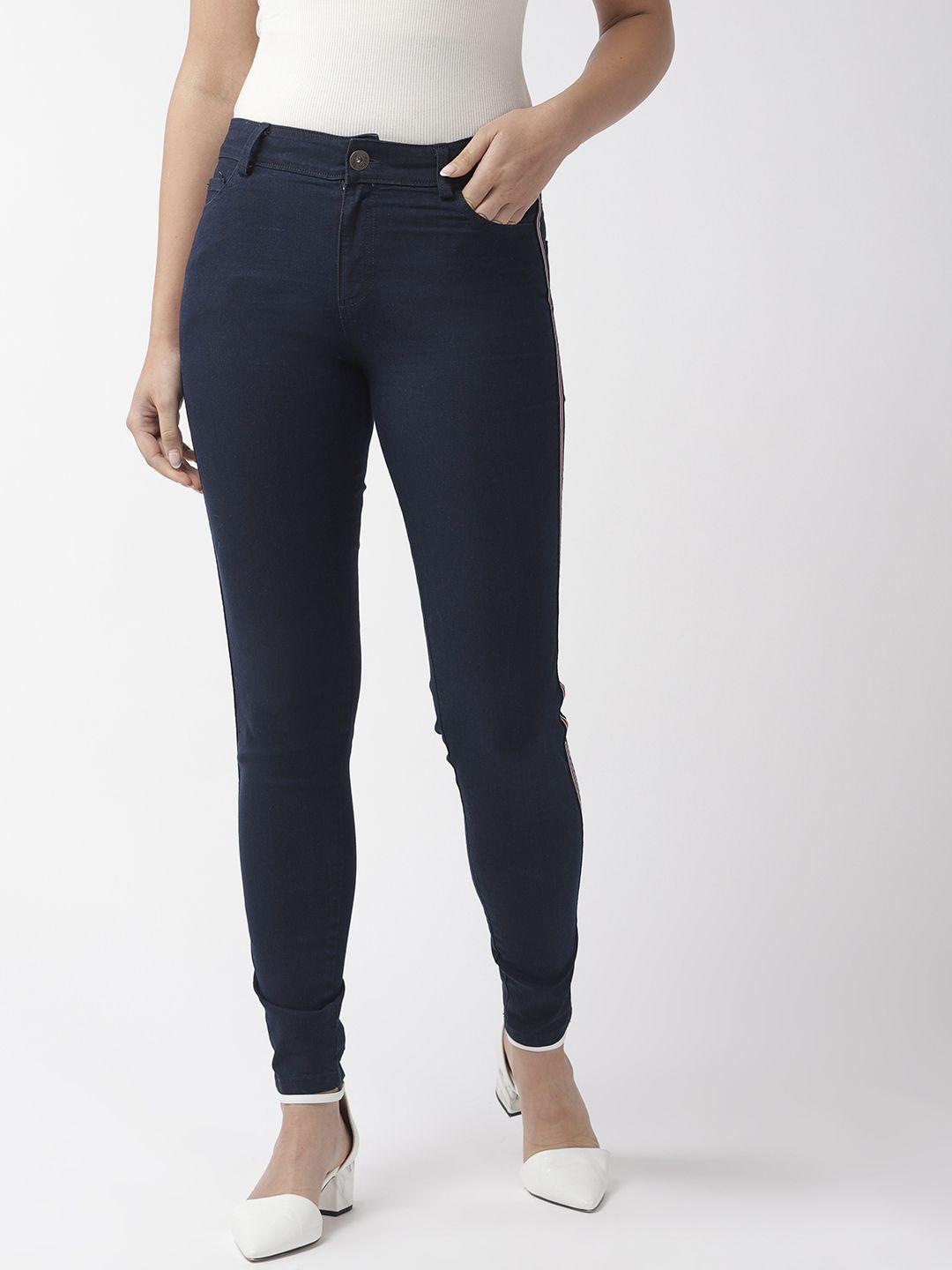 style quotient women navy blue solid slim smart fit stretchable jeans