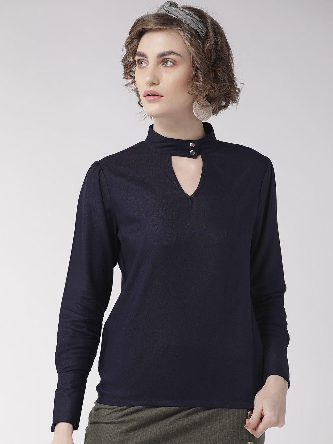 style quotient women navy blue solid top