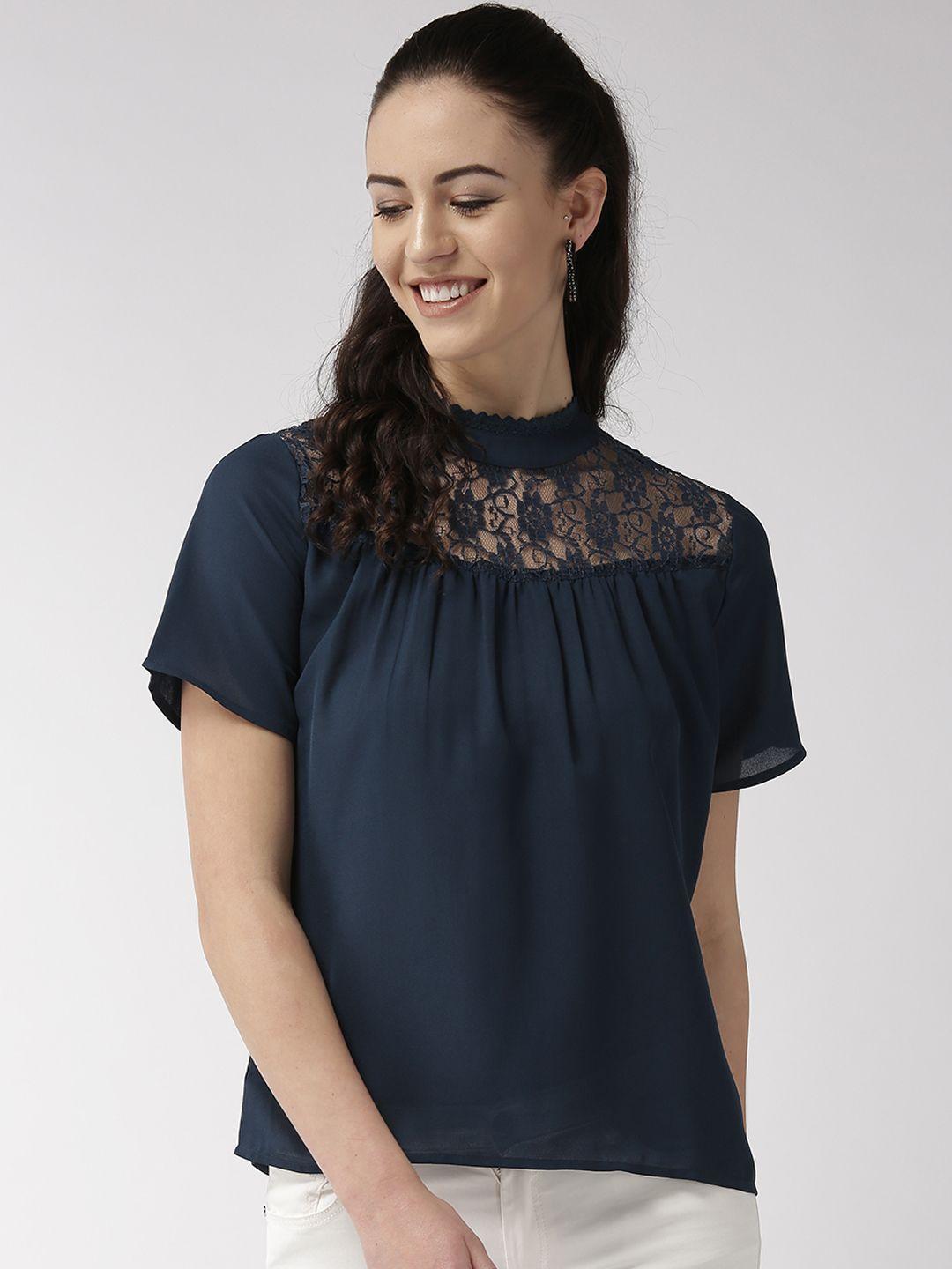 style quotient women navy blue solid top