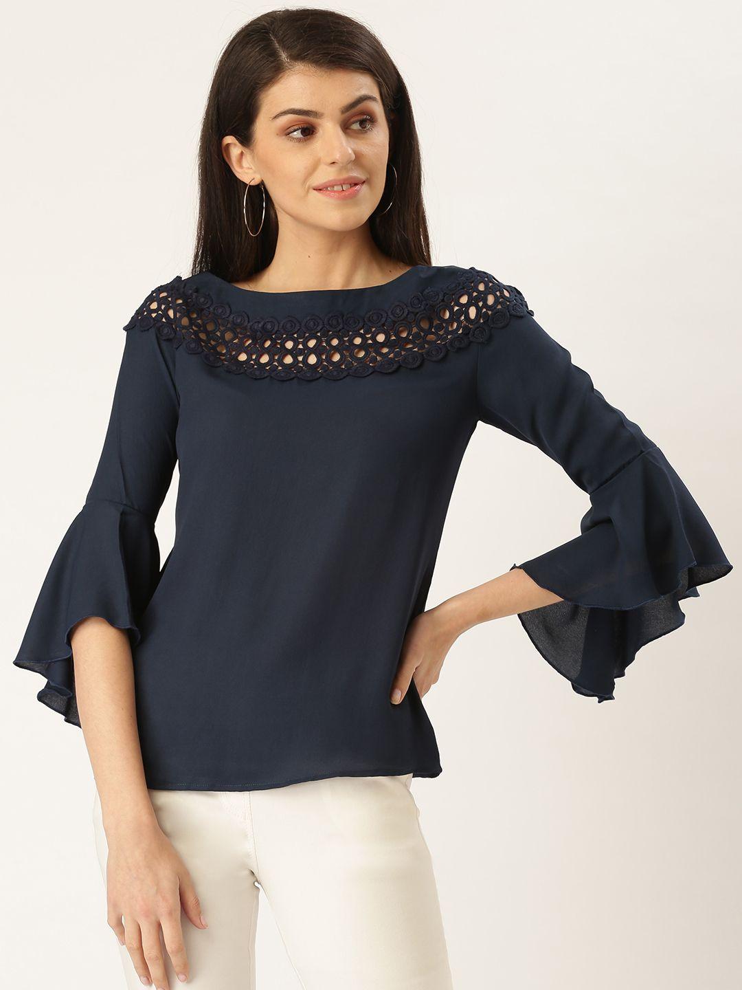 style quotient women navy blue solid top