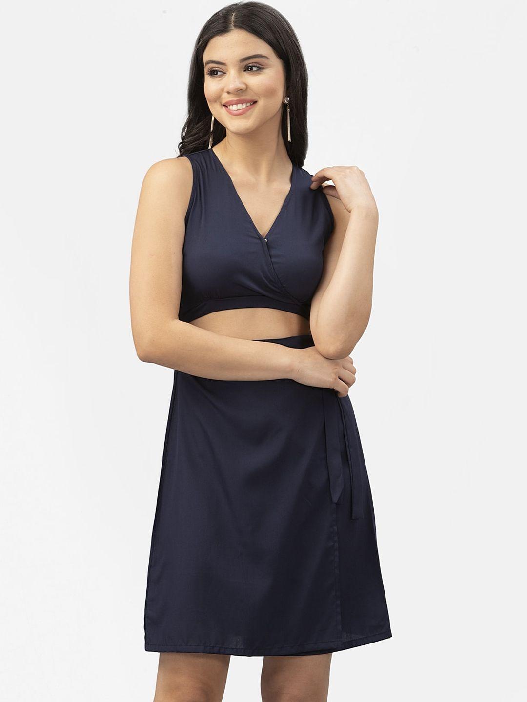 style quotient women navy blue solid wrap dress