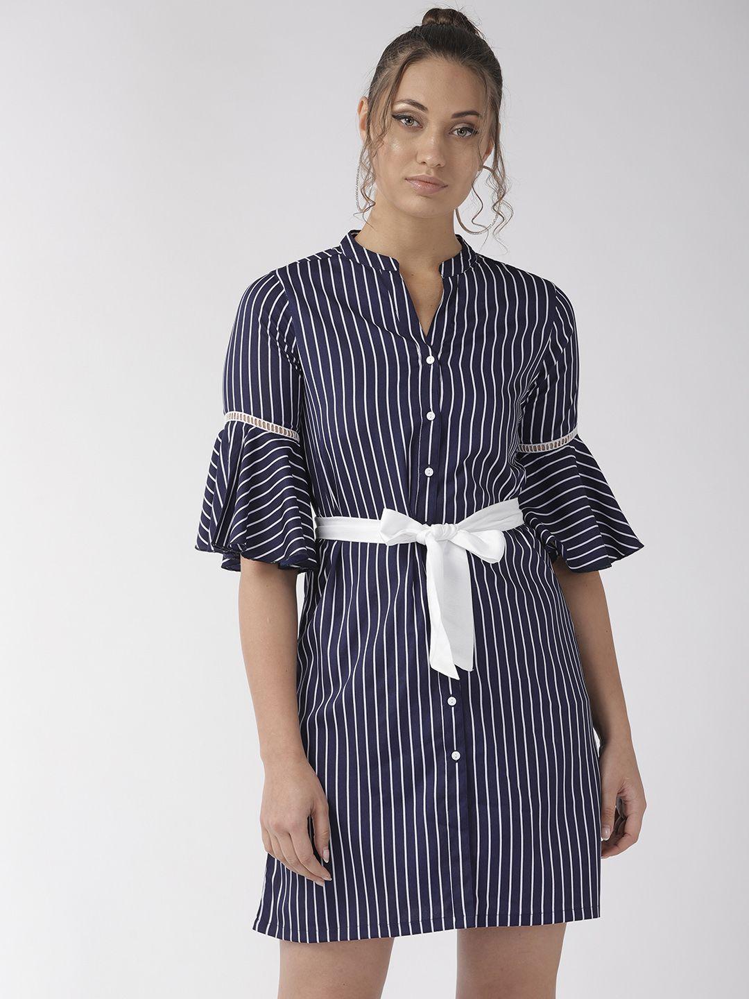 style quotient women navy blue striped a-line dress