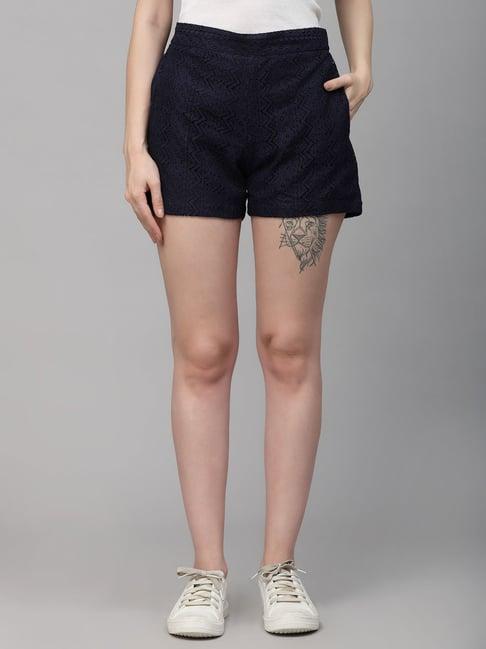 style quotient women navy self design nylon lace relaxed smart casual shorts