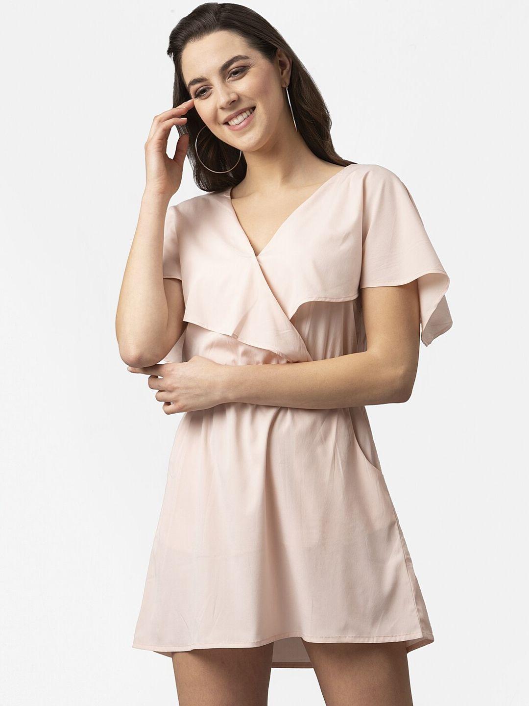 style quotient women nude-coloured solid fit and flare dress