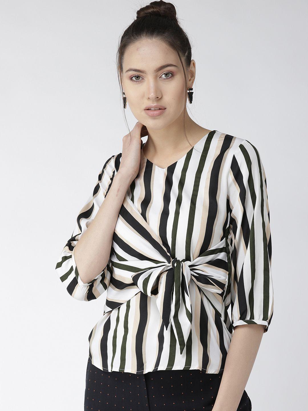 style quotient women off-white & black striped top