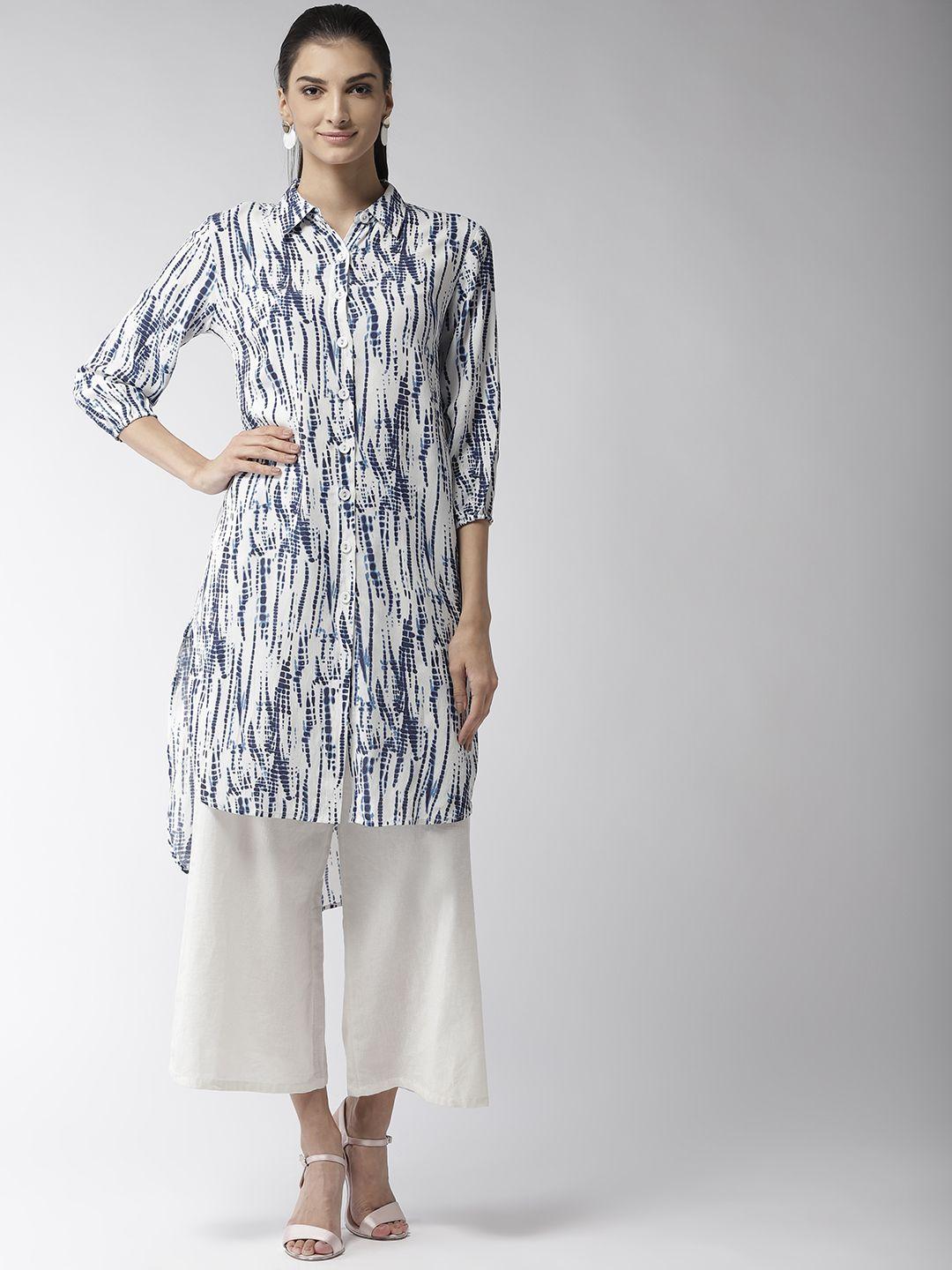 style quotient women off-white & blue dyed straight kurta