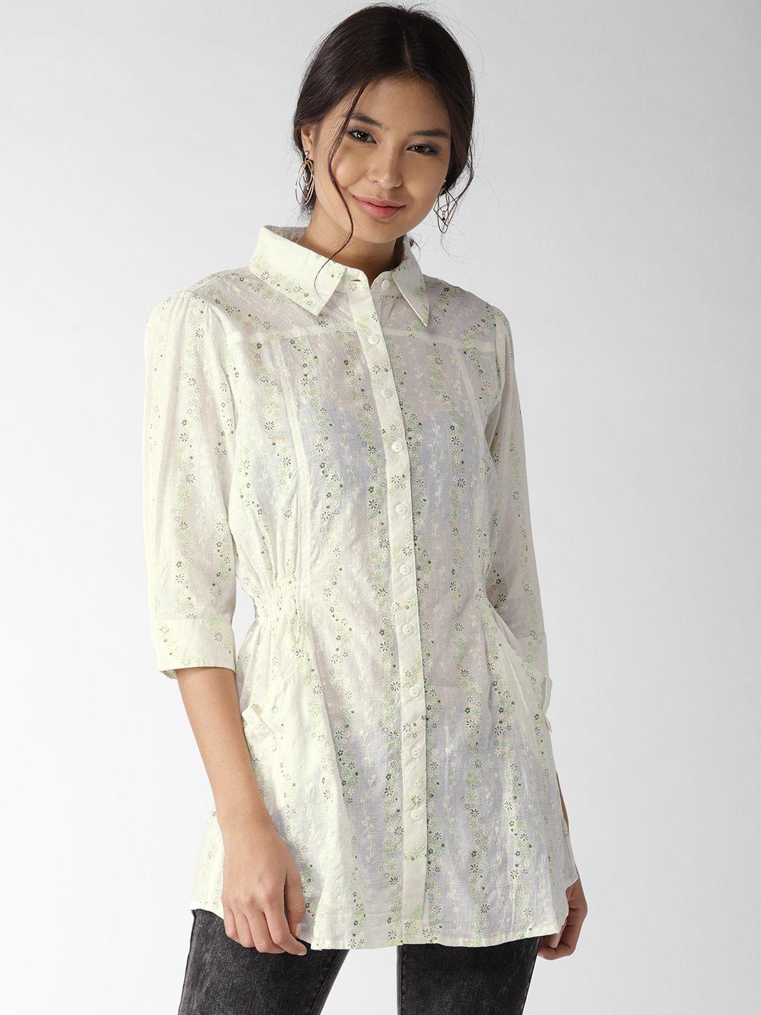 style quotient women off-white printed semi-sheer casual shirt