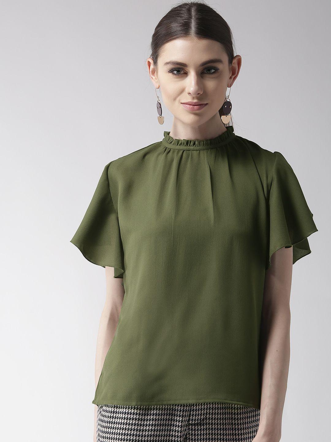 style quotient women olive green solid top