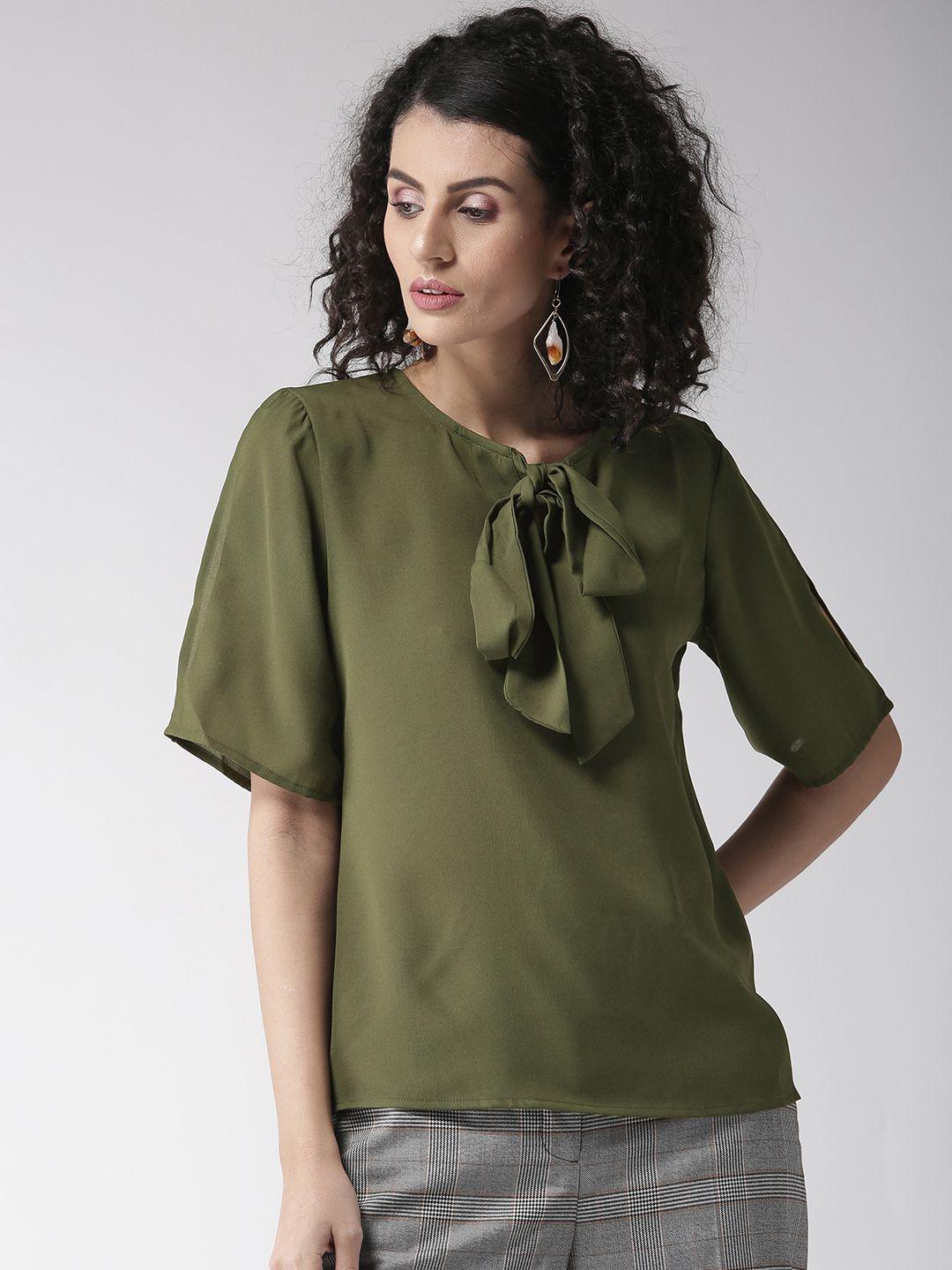 style quotient women olive green solid top