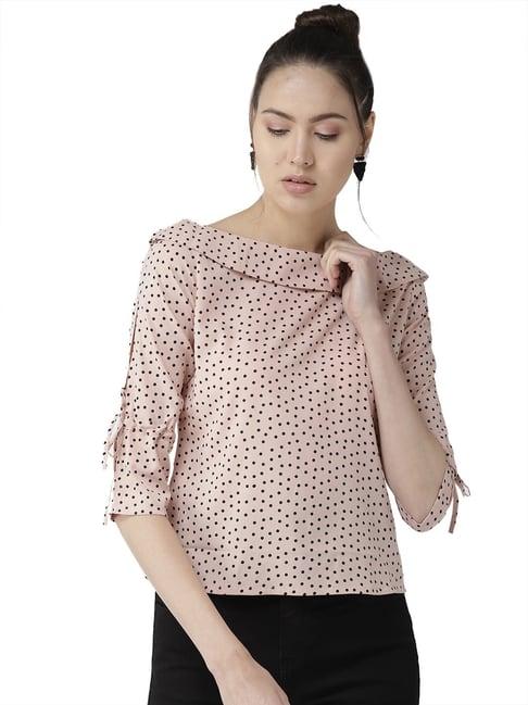 style quotient women peach and white polka printed polycrepe smart casual top