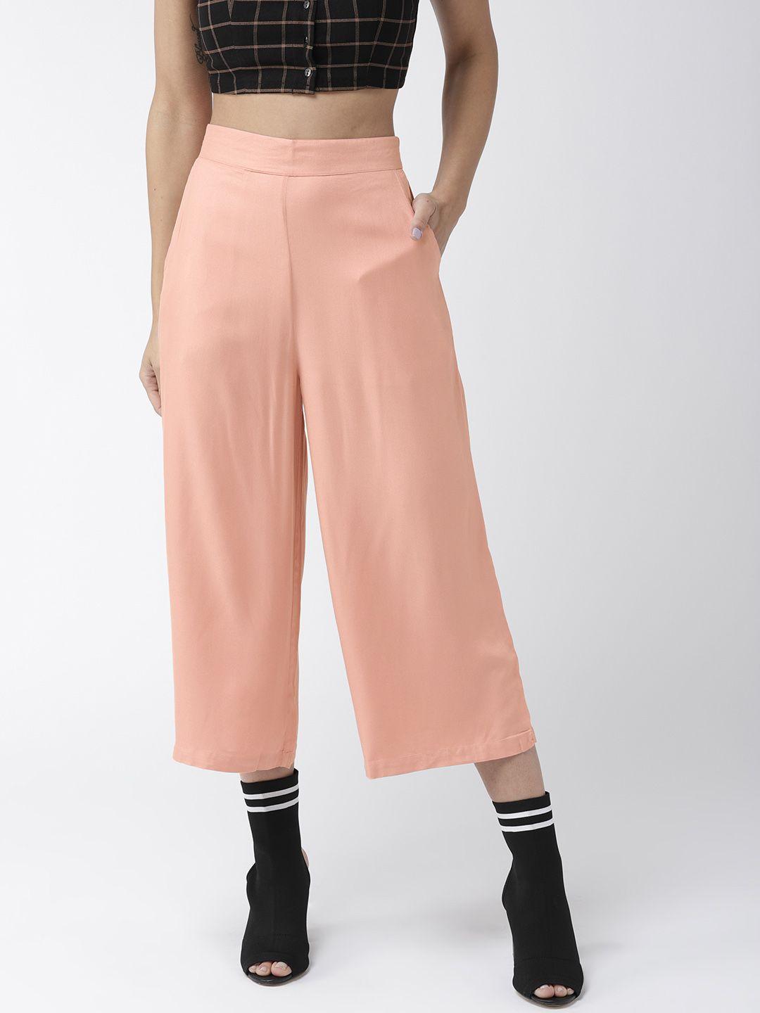 style quotient women peach-coloured original loose fit solid culottes