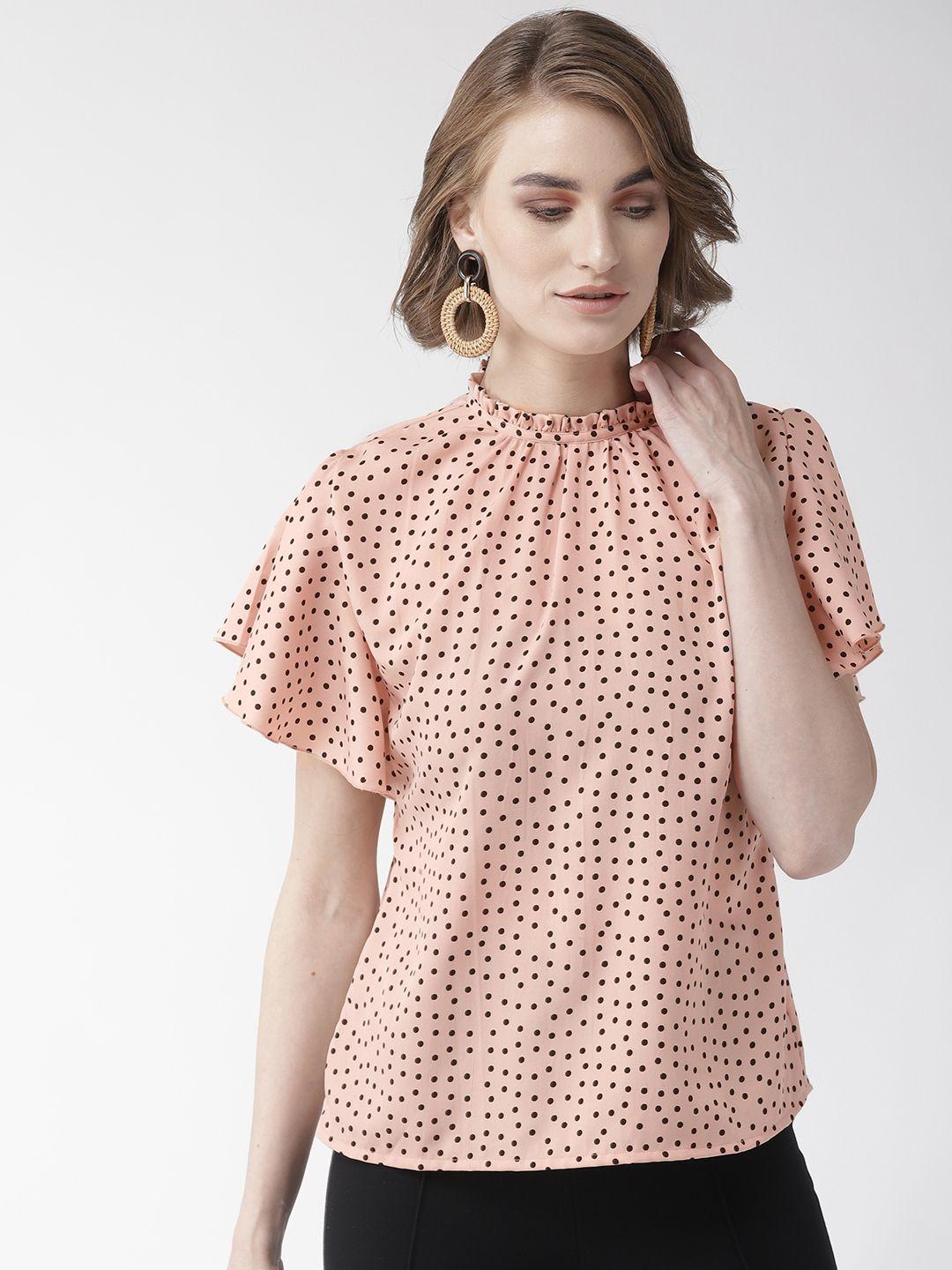 style quotient women peach-coloured polka dot print top