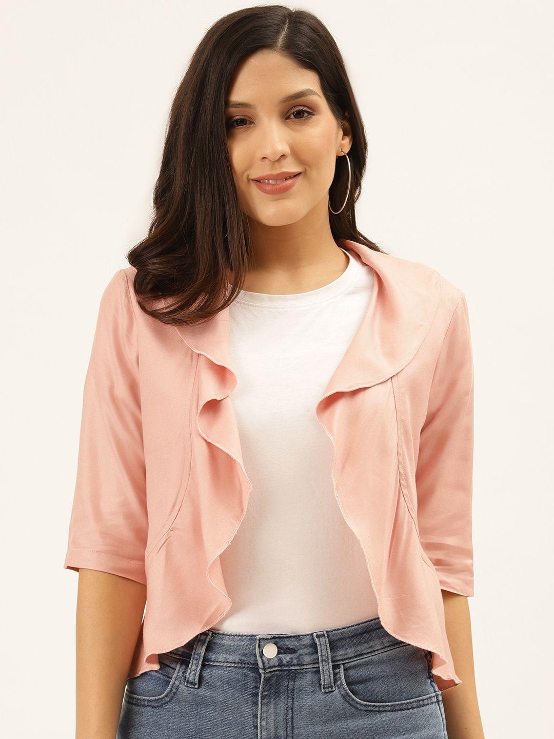 style quotient women peach-coloured solid waterfall shrug