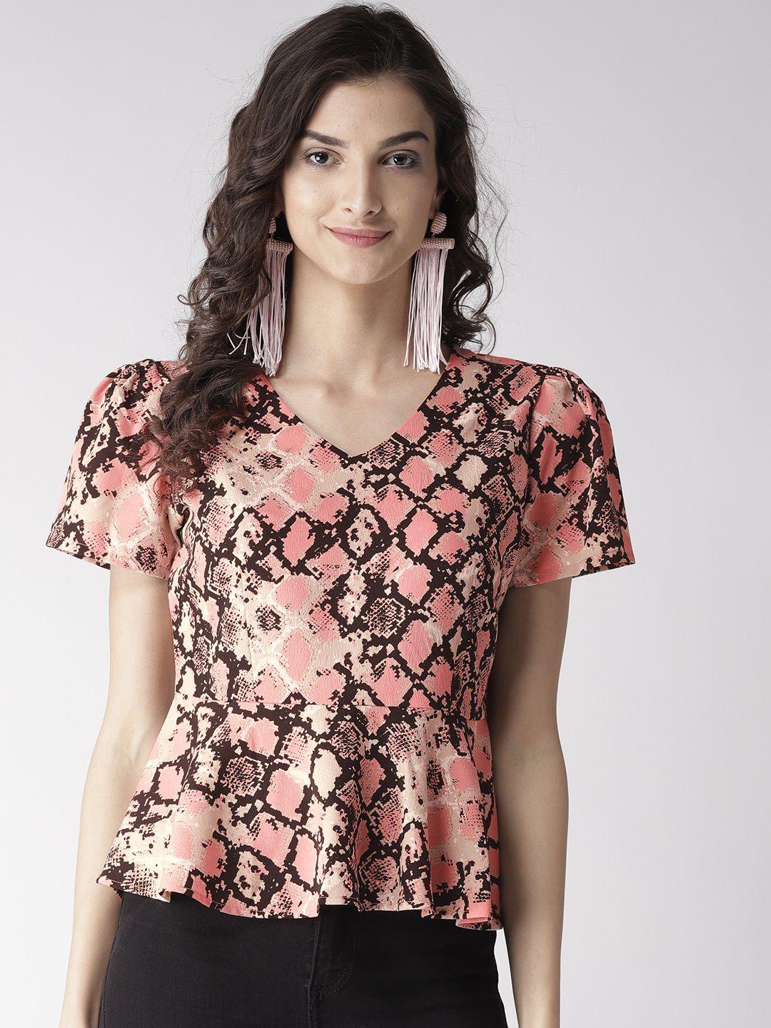 style quotient women pink & black snakeskin print peplum top