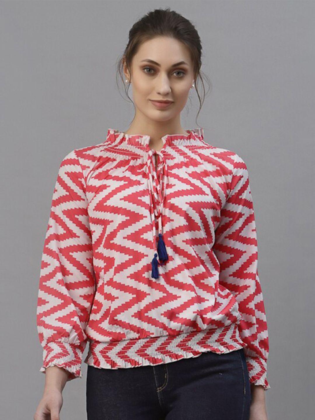 style quotient women pink & white abstract printed crepe top