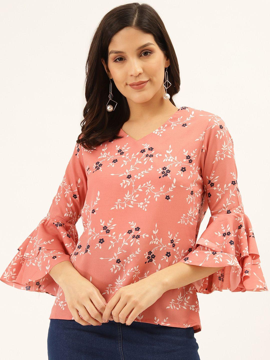style quotient women pink & white floral print regular top