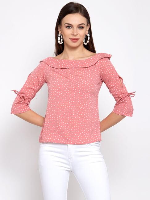 style quotient women pink and white polka printed polycrepe smart casual top