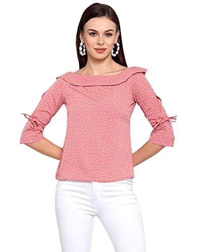 style quotient women pink and white polka printed polycrepe smart casual top