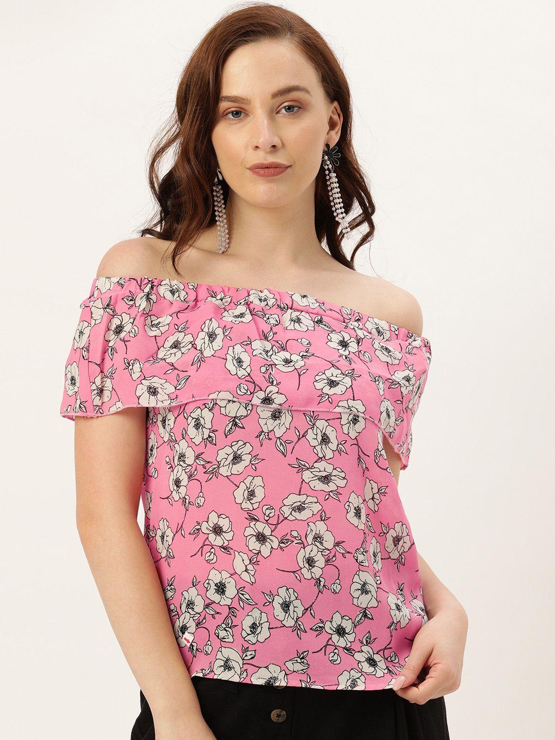 style quotient women pink printed off-shoulder top