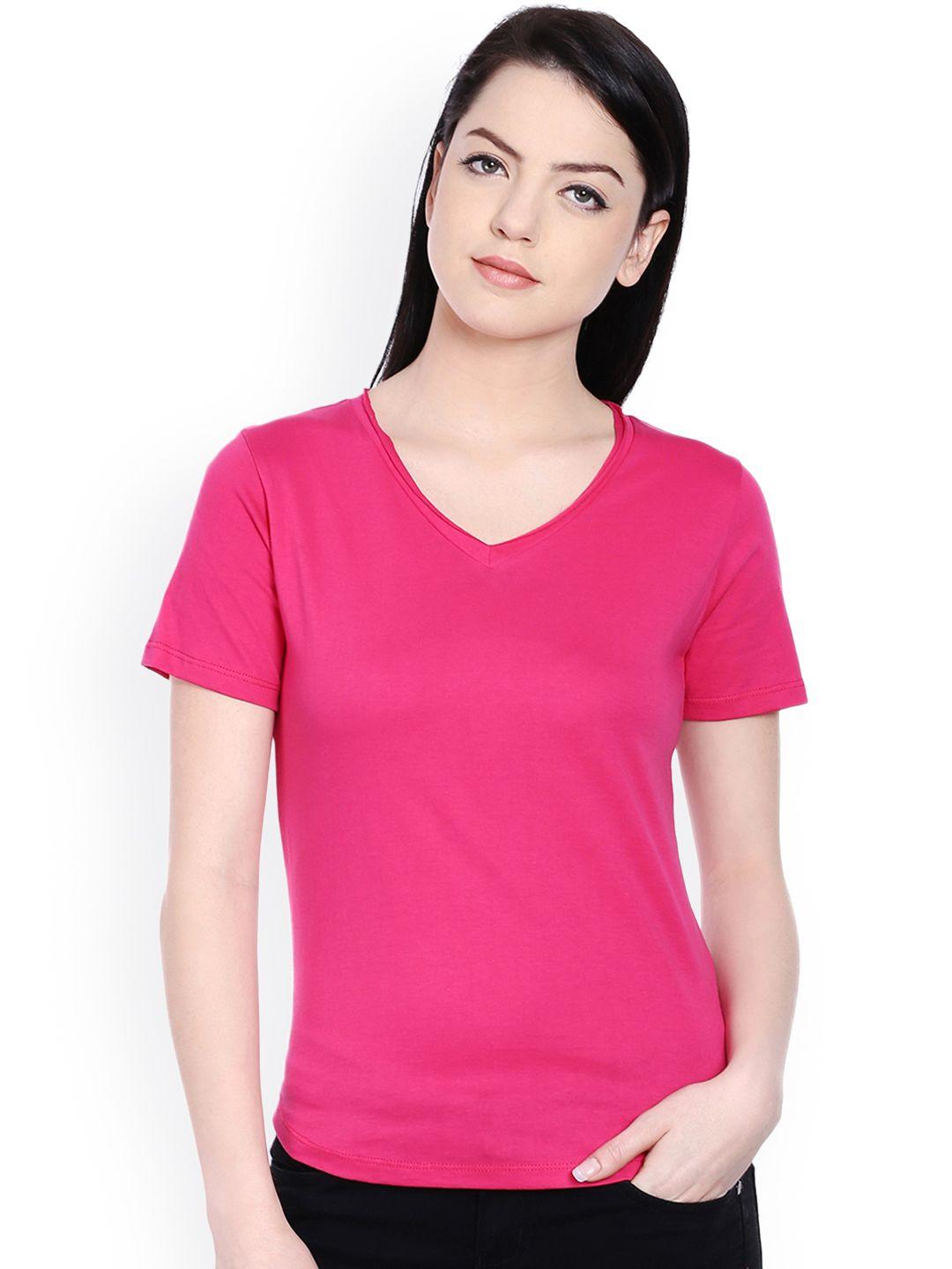 style quotient women pink solid v-neck t-shirt