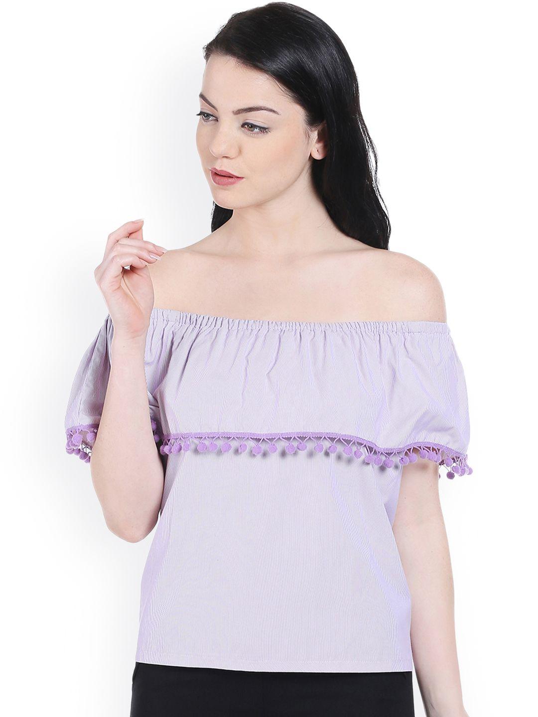 style quotient women purple & white striped off-shoulder top