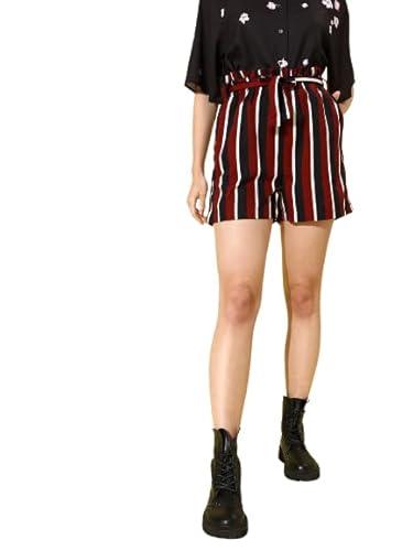 style quotient women red & black striped shorts