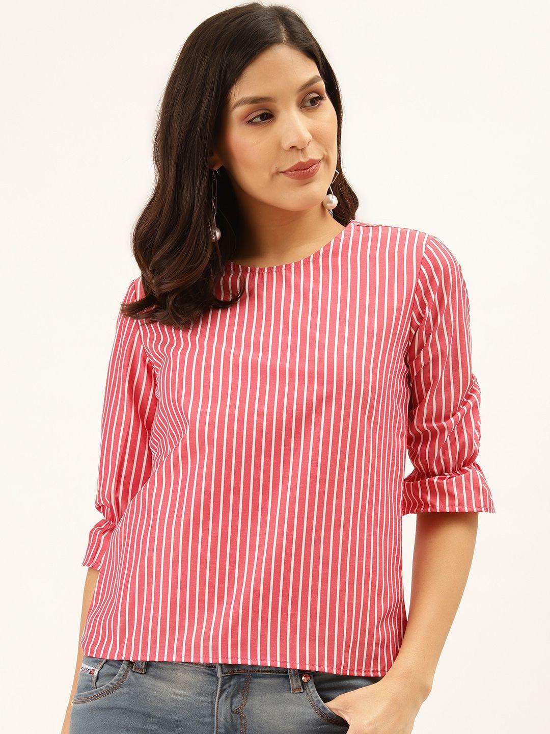 style quotient women red & white striped regular top