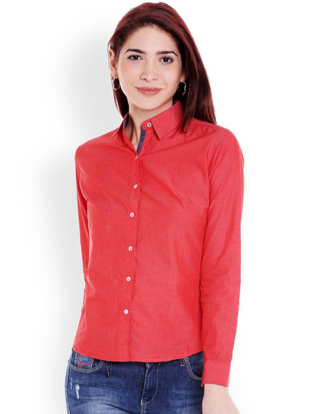 style quotient women red relaxed regular fit solid casual shirt