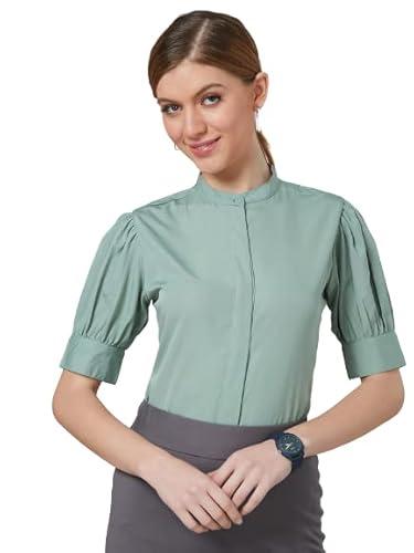 style quotient women sage green solid polyester regular formal shirt