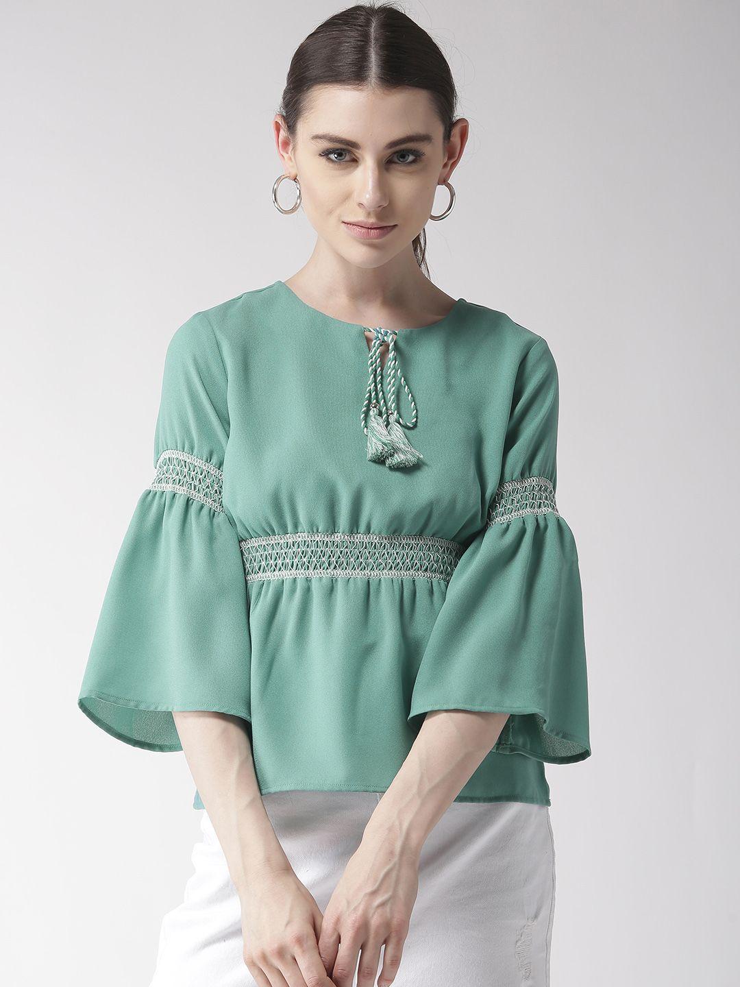 style quotient women sea green solid empire top