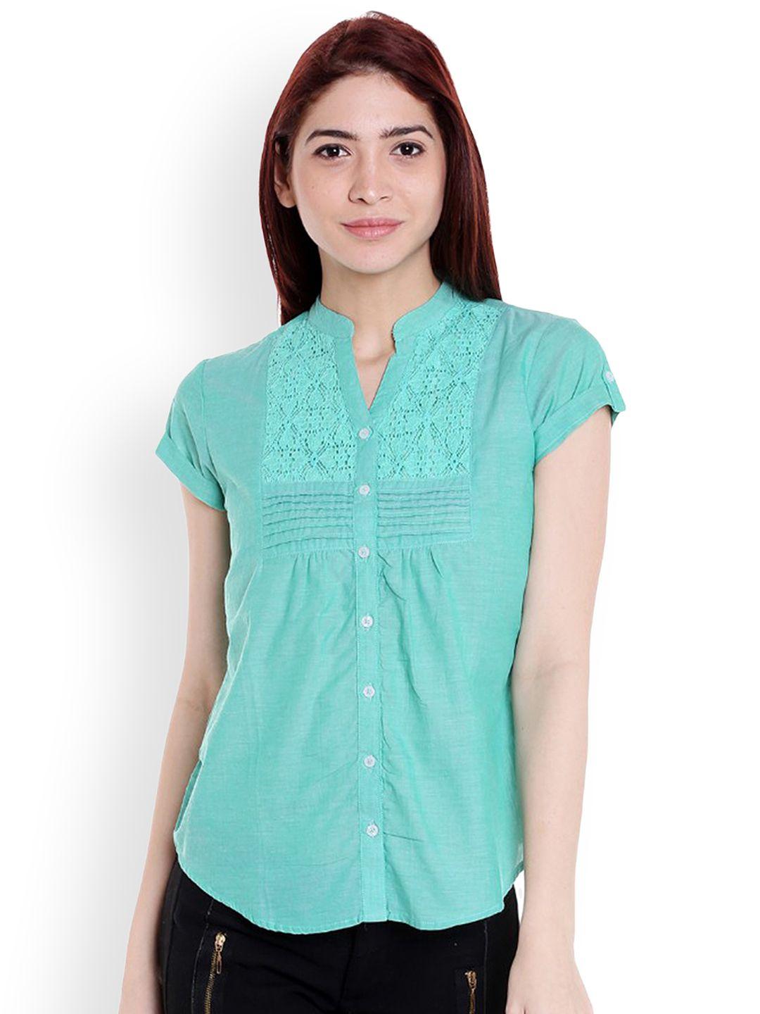 style quotient women sea green solid shirt style top