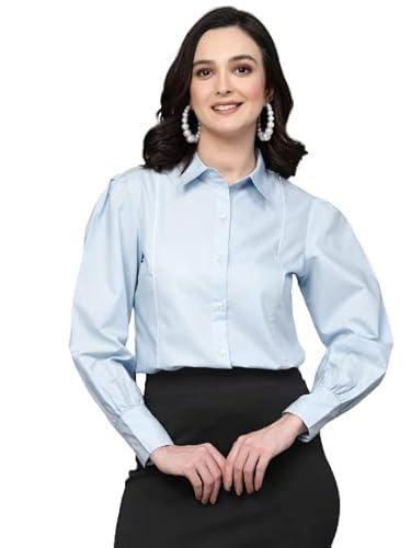 style quotient women sky blue solid regular formal shirt