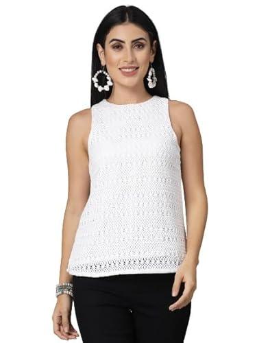 style quotient women smart casual white sleeveless lace top